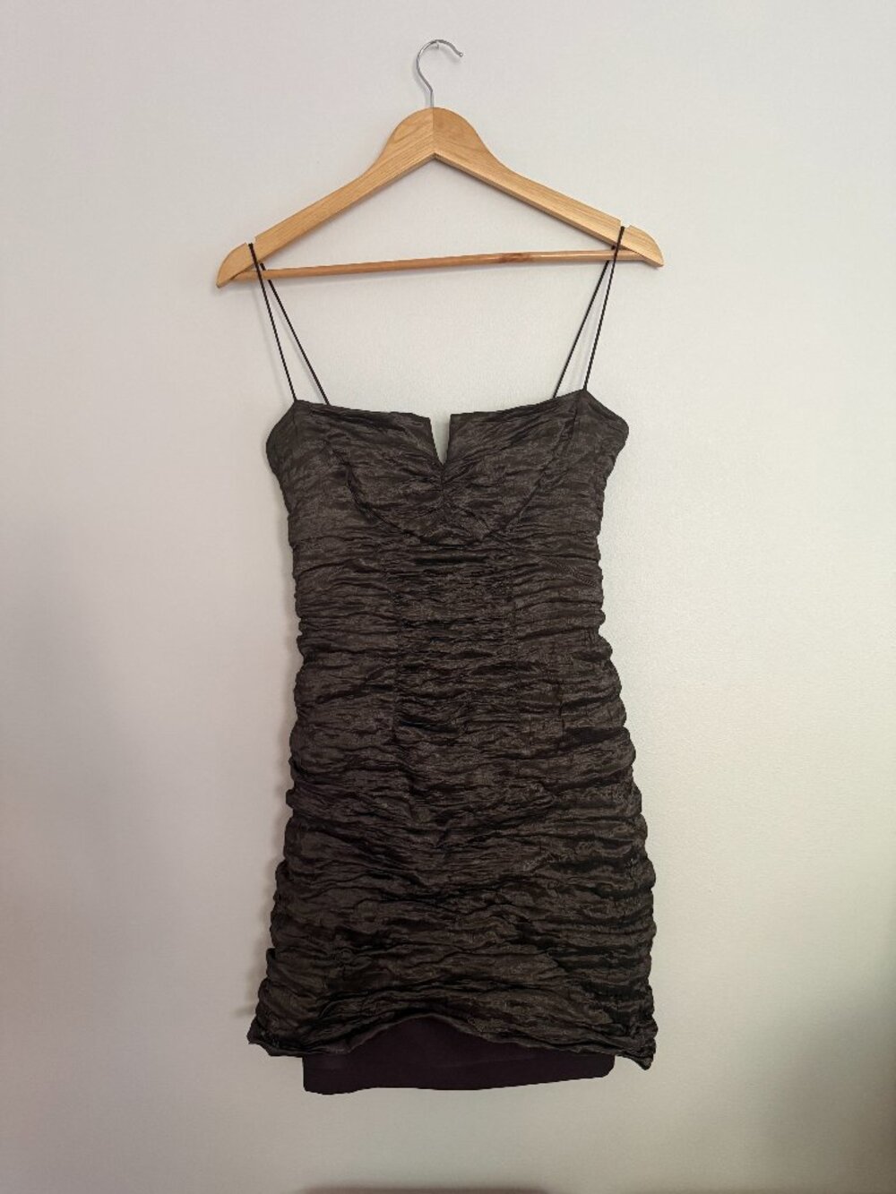 Vintage Nicole Miller Collection Ruched Metallic Mini Dress Y2K | Size 8